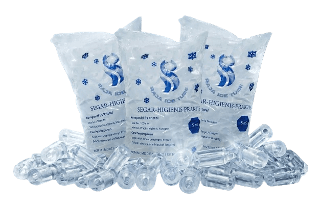 Kemasan es tube 5kg Raja Ice Tube, kristal es bening di dalam kemasan food-grade